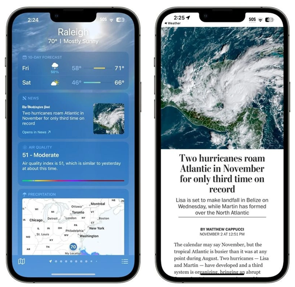 赤壁苹果14维修分享iPhone 14手机如何看天气时顺带看新闻 