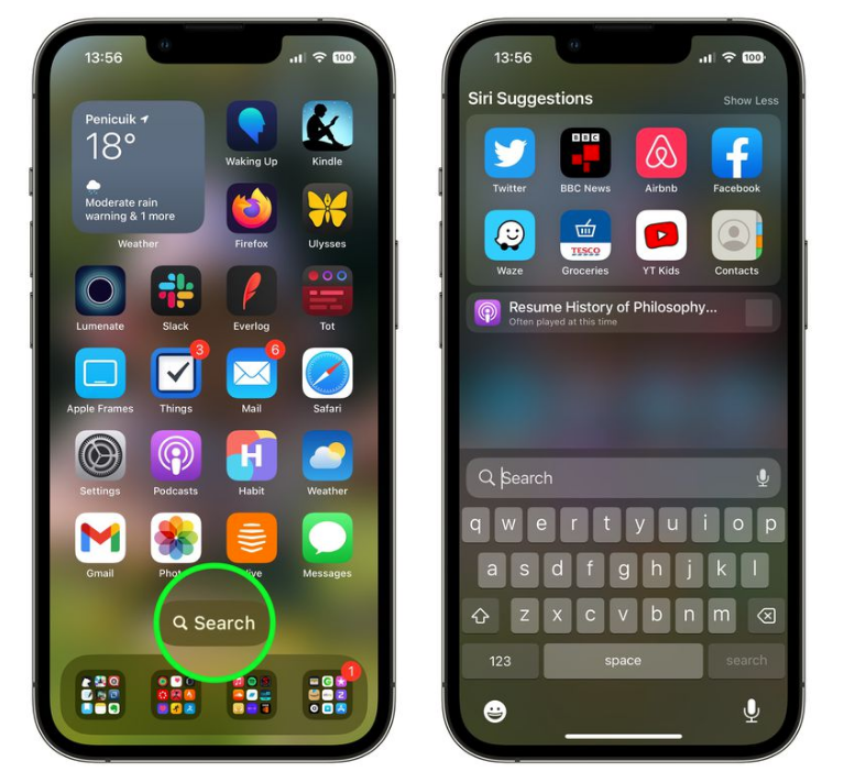 赤壁苹果手机维修分享升级到 iOS 16 后，如何删除主屏幕上的搜索按钮 