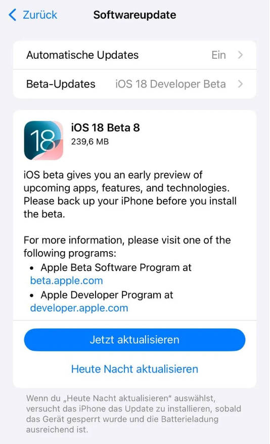 赤壁苹果手机维修分享苹果 iOS / iPadOS 18 开发者预览版 Beta 8 发布 